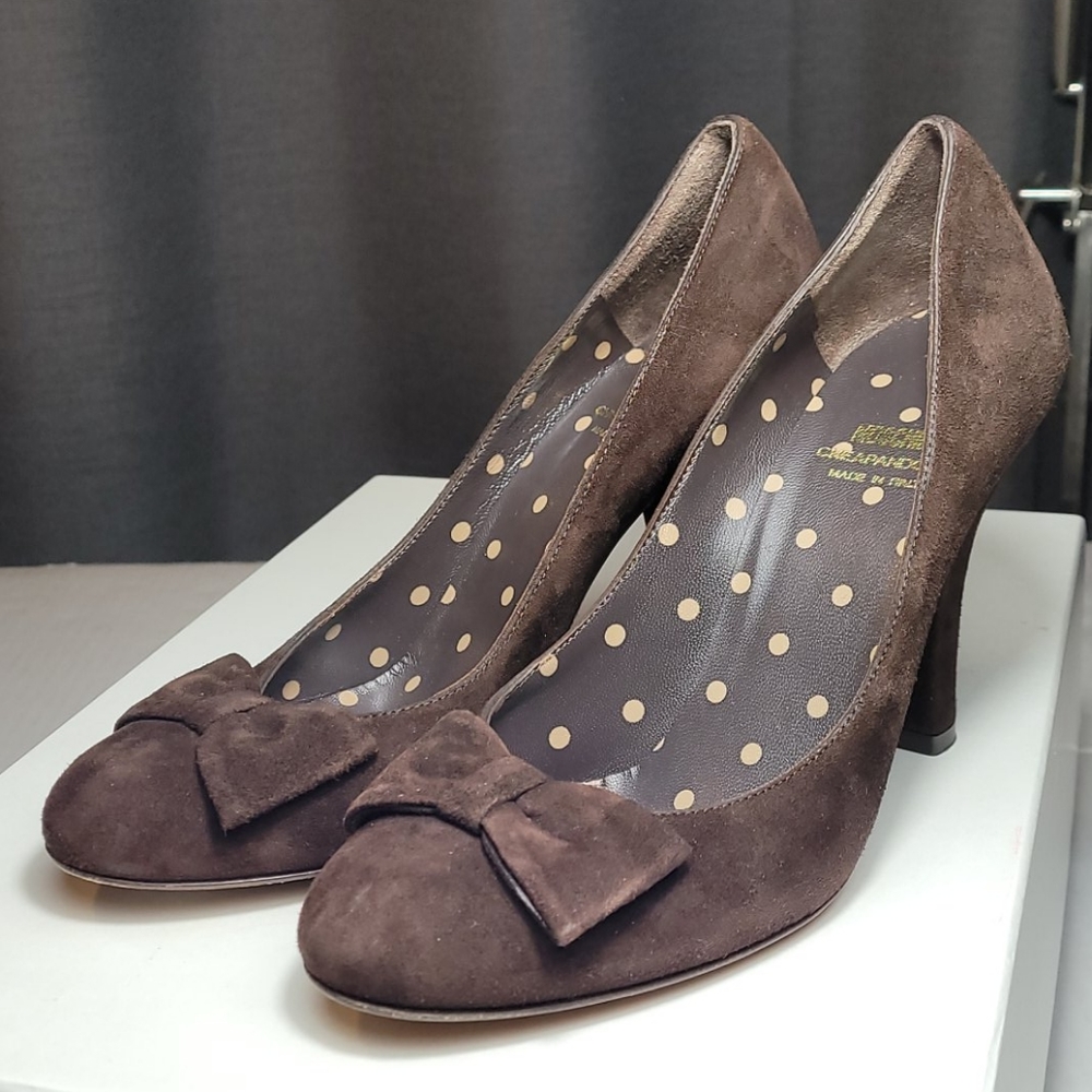 Moschino CHEAPANDCHIC brown suede bow pumps